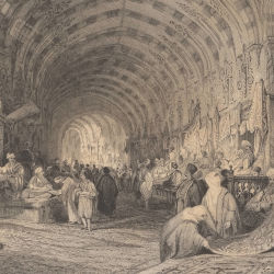 historical drawing of a market